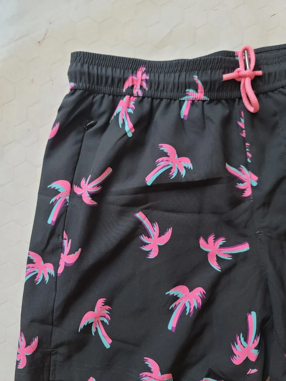 Maamgic Men Medium Lined Swim Trunks Beach Palm Tree Black Pink 6